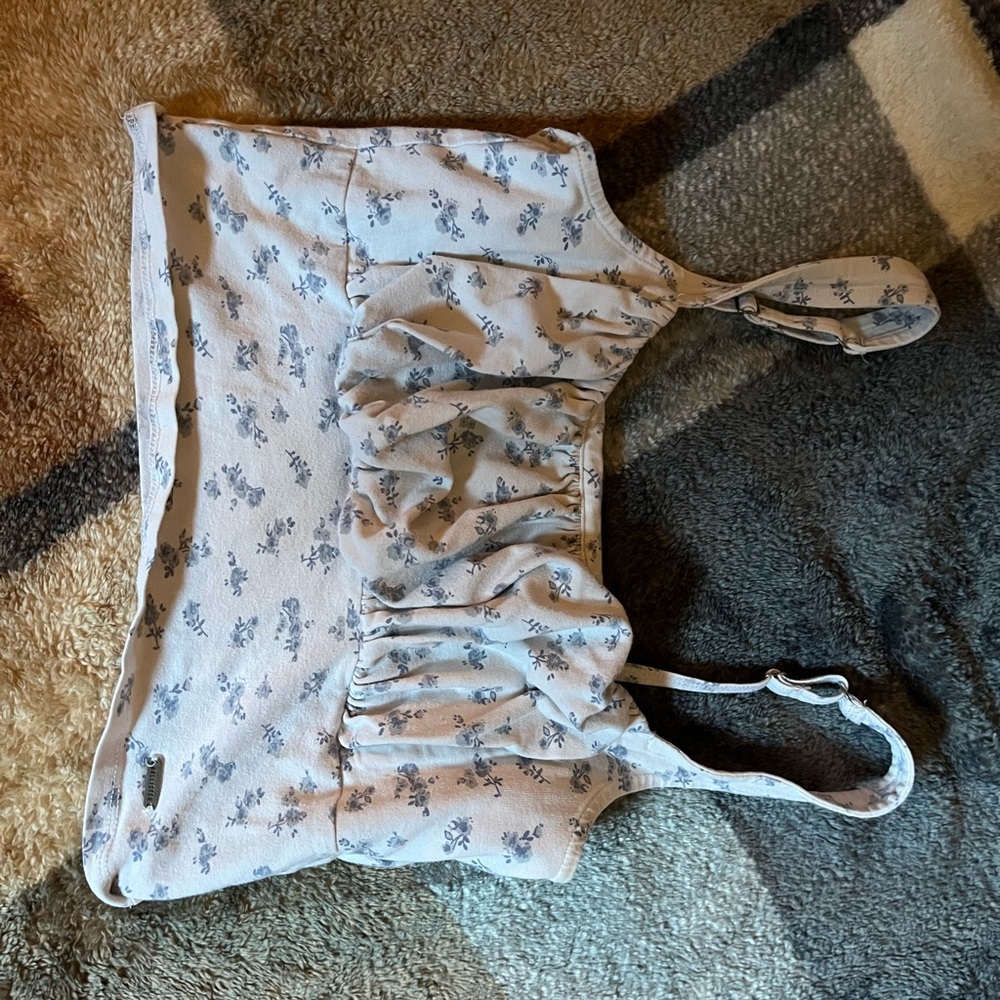 Hollister Blue Floral Ruffle Top